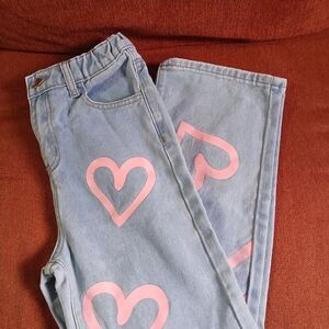 SHEIN Kids Light Blue Jeans with Pink Heart Design